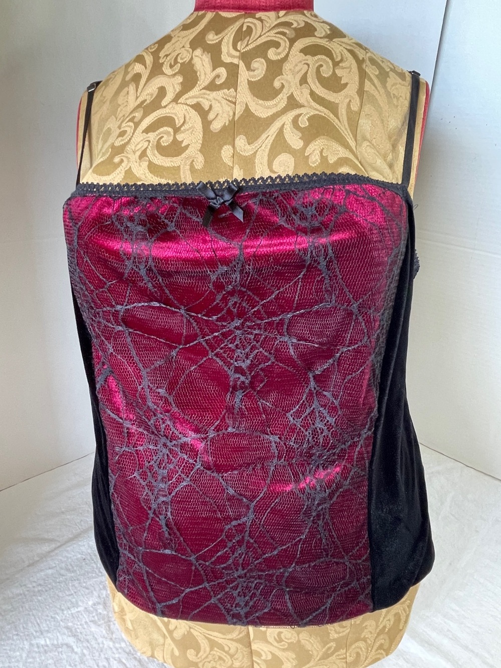 5XL Halloween Cami Black Velvet Spiderweb Overlay On Magenta Whimsigoth Costume